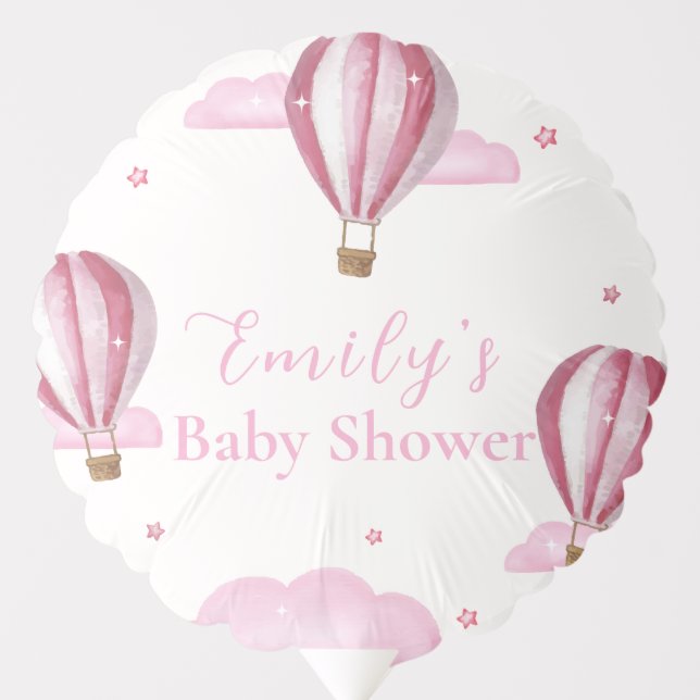 Pink Elegant Hot Air Balloon Girl Baby Shower  (Front)