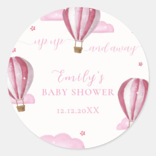 Pink Elegant Hot Air Balloon Girl Baby Shower  Classic Round Sticker