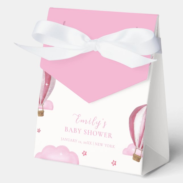 Pink Elegant Hot Air Balloon Girl Baby Shower  Favor Boxes (Front)
