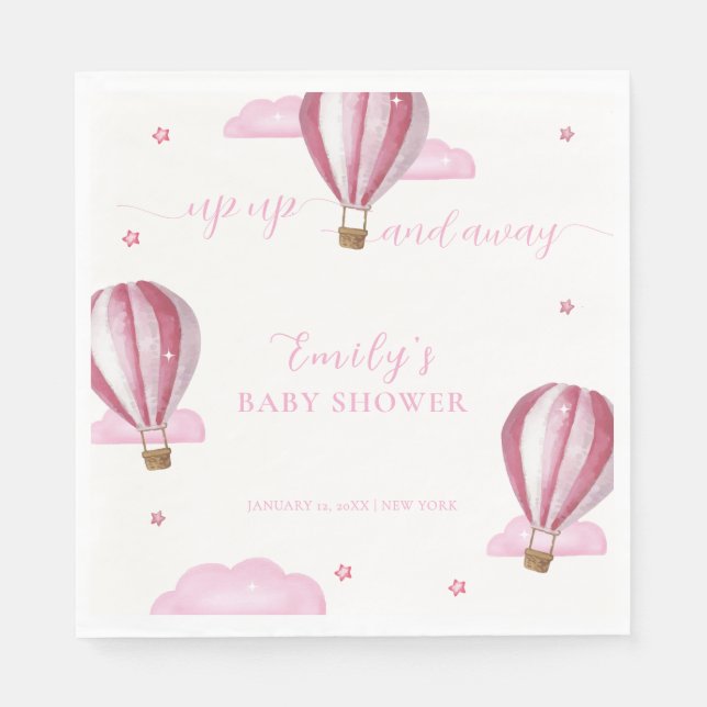 Pink Elegant Hot Air Balloon Girl Baby Shower  Napkins (Front)