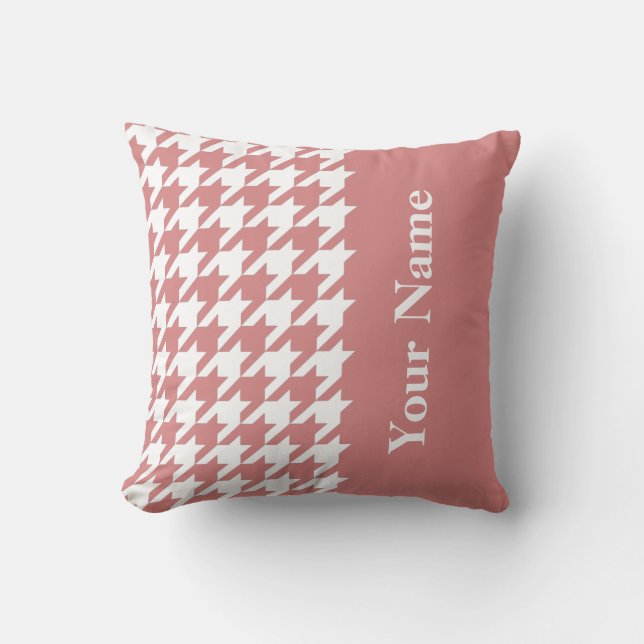 Pink Elegant Houndstooth with name Throw Pillow (Front)