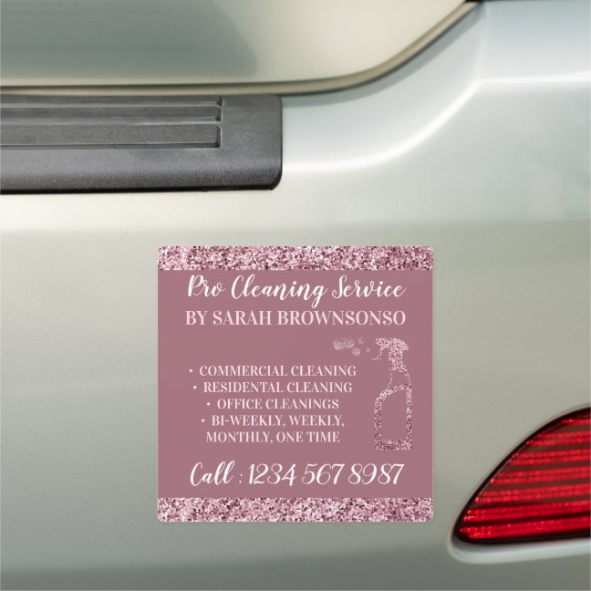Pink Elegant Janitorial sparkle glitter Cleaning Car Magnet
