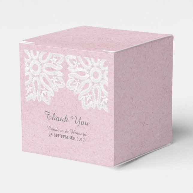 Pink Elegant Lace Favor Boxes (Front Side)