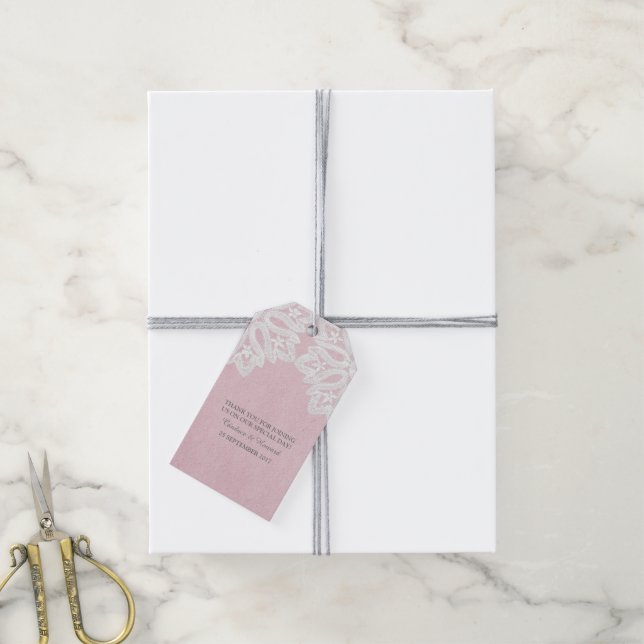 Pink Elegant Lace Wedding Gift Tags (With Twine)