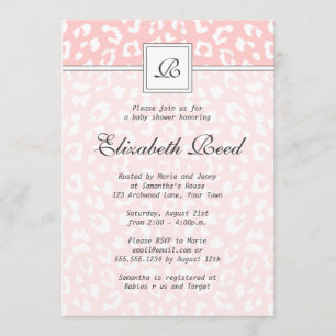 Pink Elegant Leopard Print Monogram Baby Shower Invitation