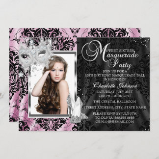 Pink Elegant Mask Heels Masquerade Photo Sweet16 Invitation