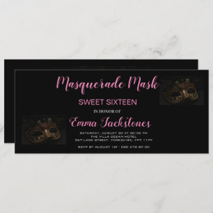 Pink Elegant Masquerade Mask Theme Sweet Sixteen  Invitation