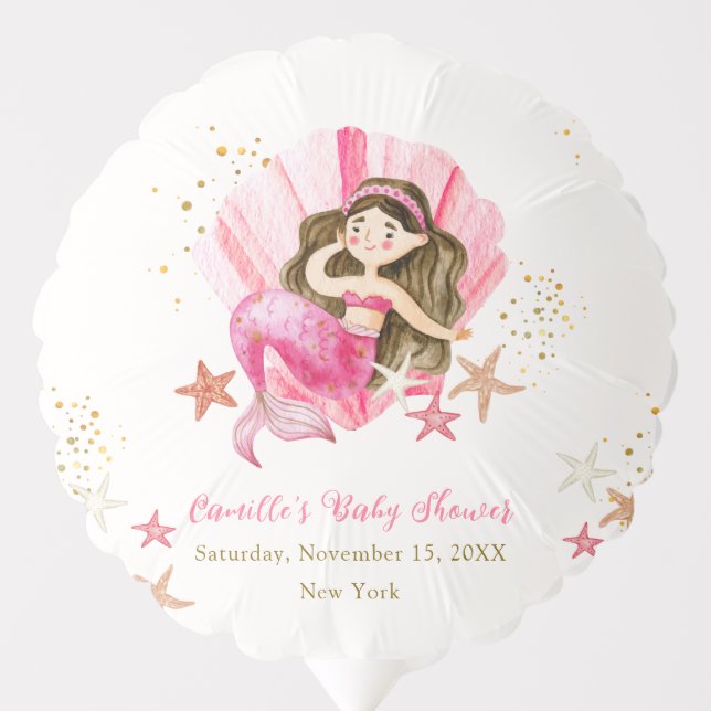 Pink Elegant Mermaid Ocean Starfish Baby Shower Balloon (Front)