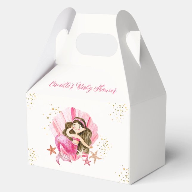 Pink Elegant Mermaid Ocean Starfish Baby Shower Favor Boxes (Front)