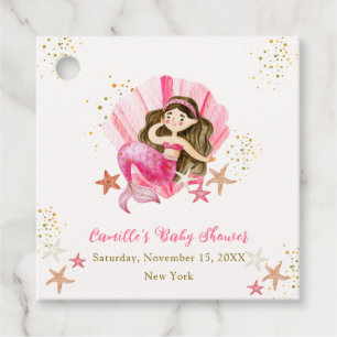 Pink Elegant Mermaid Ocean Starfish Baby Shower Favor Tags
