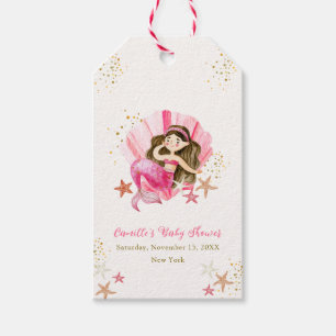 Pink Elegant Mermaid Ocean Starfish Baby Shower Gift Tags