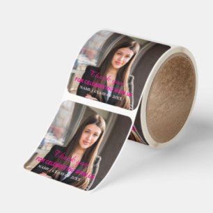 Pink Elegant Minimal Thank You Photo Graduation Square Sticker
