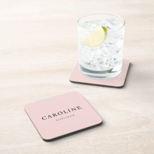Pink Elegant & Minimalist Bridesmaid Beverage Coaster