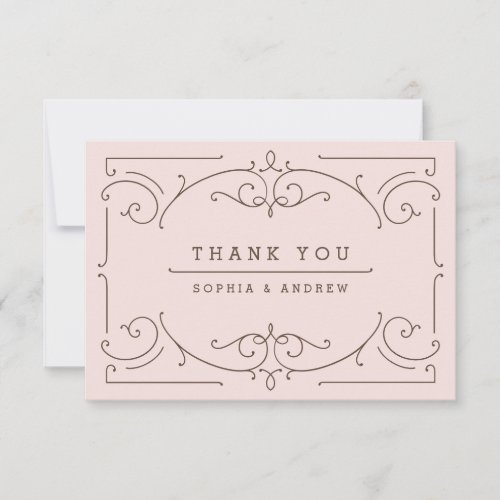 Pink elegant modern classic vintage wedding thank you card