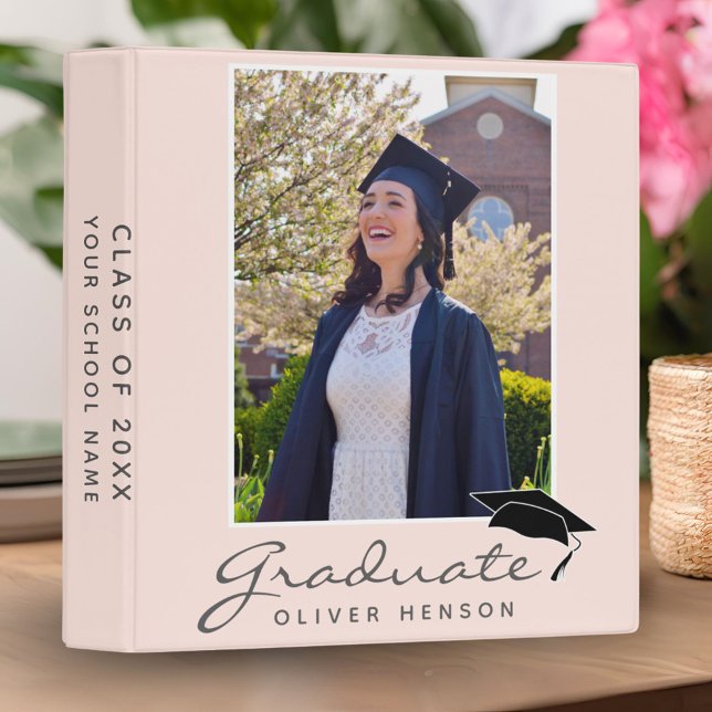 Pink Elegant Modern Graduation Photo Album 3 Ring Binder (Creator Uploaded)