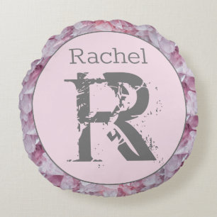 Pink Elegant Modern Name Monogram Template Round Pillow