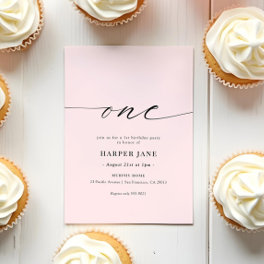 Pink Elegant Modern One First Birthday Party Invitation