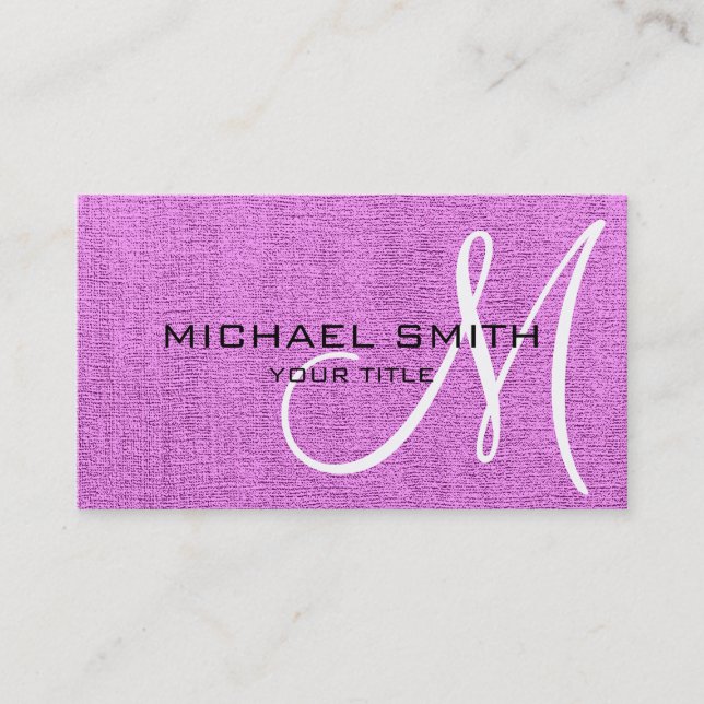 Pink Elegant Monogram Canvas Look Business Card (Front)