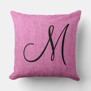 Pink Elegant Monogram Canvas Look Throw Pillow