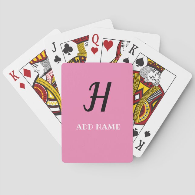 Pink Elegant Monogram Script Modern Name Poker Cards (Back)