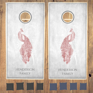Pink Elegant Peacock Cornhole Set
