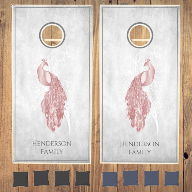 Pink Elegant Peacock Cornhole Set (Pink Elegant Peacock Cornhole Set)