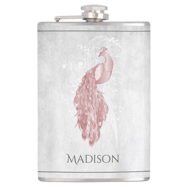 Pink Elegant Peacock Flask (Front)