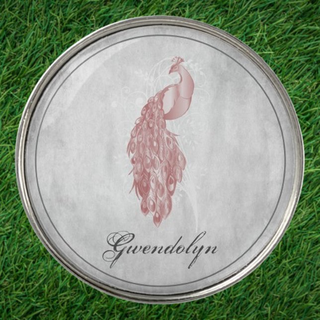 Pink Elegant Peacock Golf Ball Marker (Pink Elegant Peacock Personalized Golf Ball Marker)