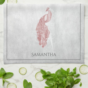 Pink Elegant Peacock Kitchen Towel