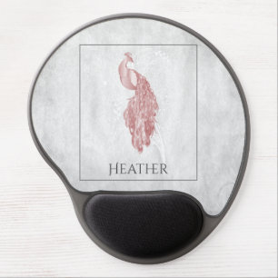Pink Elegant Peacock Personalized Gel Mouse Pad
