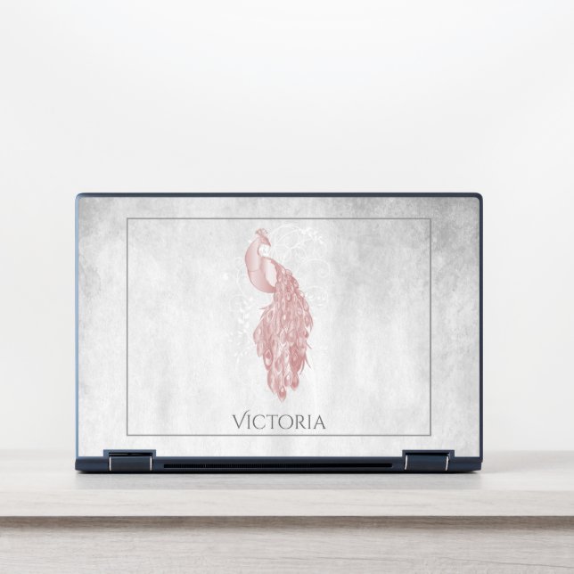 Pink Elegant Peacock Personalized HP Laptop Skin (Front)