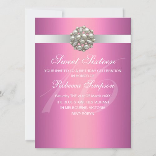 Pink Elegant Pearl Sweet 16 Birthday Invitation