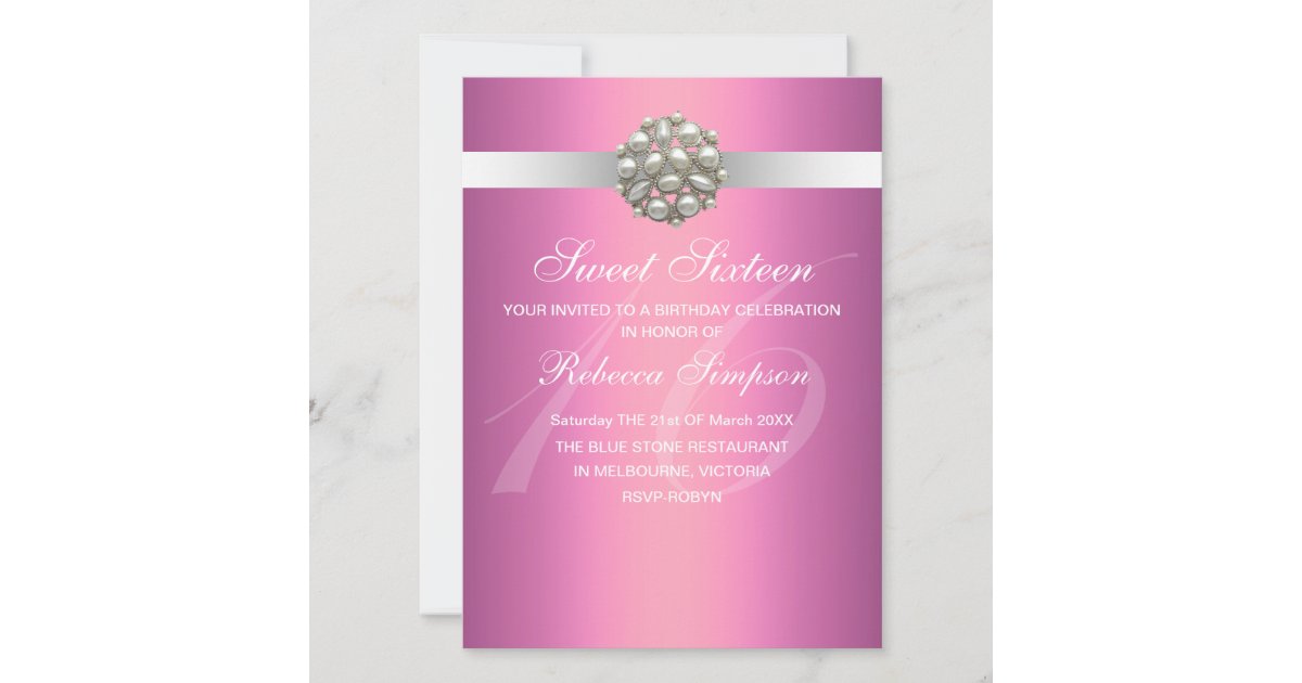 Pink Elegant Pearl Sweet 16 Birthday Invitation | Zazzle