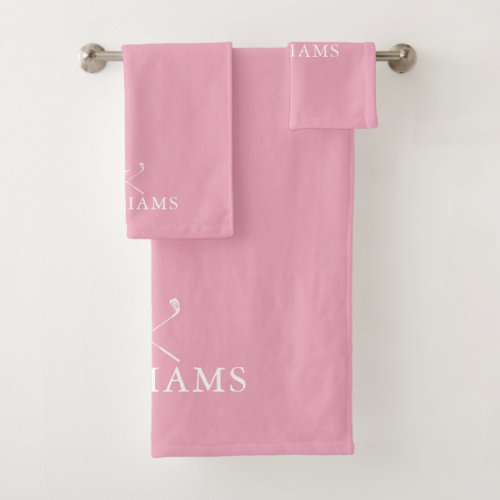 Pink Elegant Personalized Name Golf Clubs Bath Towel Set