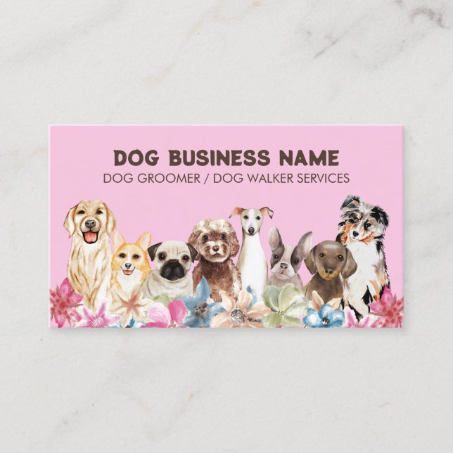 Pink Elegant QR Code Dog grooming Business Card (Front)