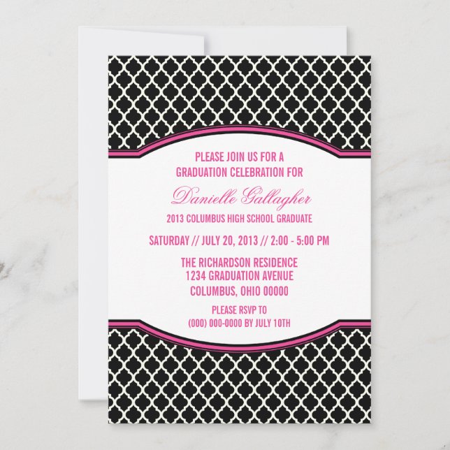 Pink Elegant Quatrefoil Graduation Invitation (Front)