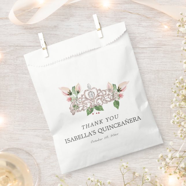 Pink Elegant Quinceañera Favor Bag (Clipped)