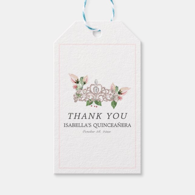 Pink Elegant Quinceañera Gift Tags (Front)