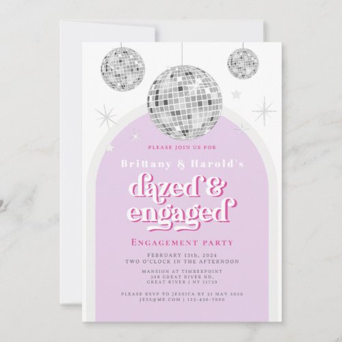 PINK Elegant Retro Disco Engagement photo Invitation