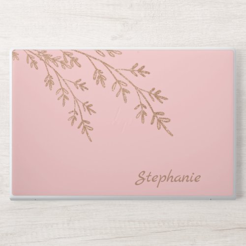 Pink Elegant Rose Gold Leaves HP Laptop Skin