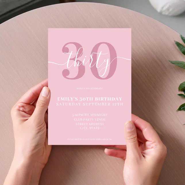 Pink Elegant Script 30th Birthday Invitation | Zazzle