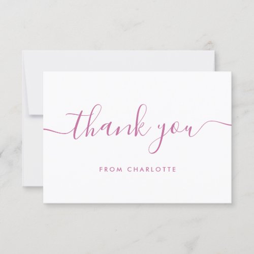 Pink Elegant Script Birthday Wedding Shower Thank You Card