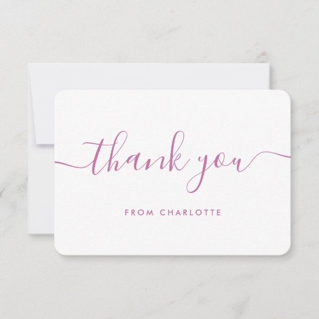 Pink Elegant Script Birthday Wedding Shower Thank You Card (Front)