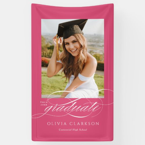 Pink Elegant Script Graduation Photo Party Banner