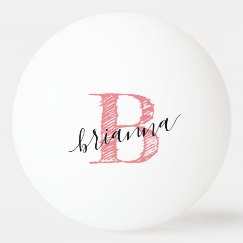 Pink Elegant Script Monogram Initial Personalized  Ping Pong Ball