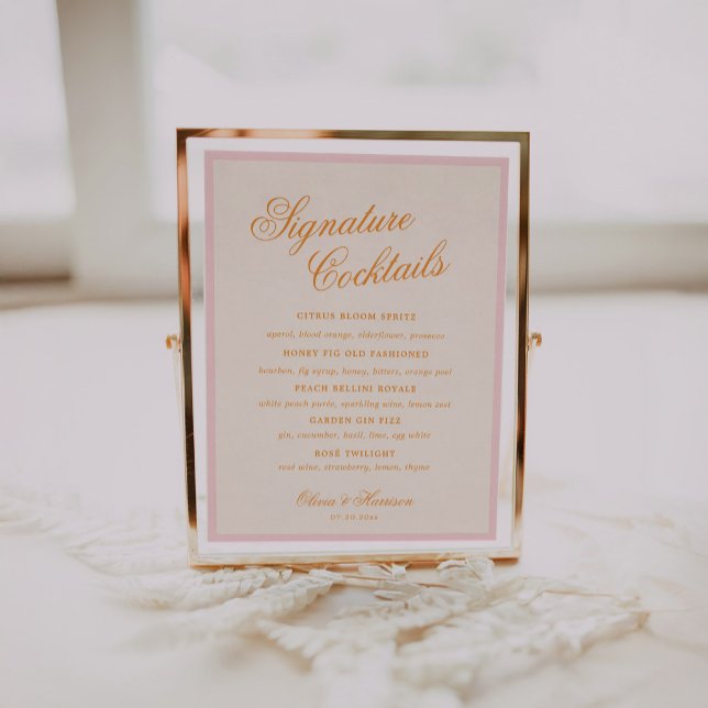 Pink Elegant Script Wedding Signature Drinks Sign (Creator Uploaded)