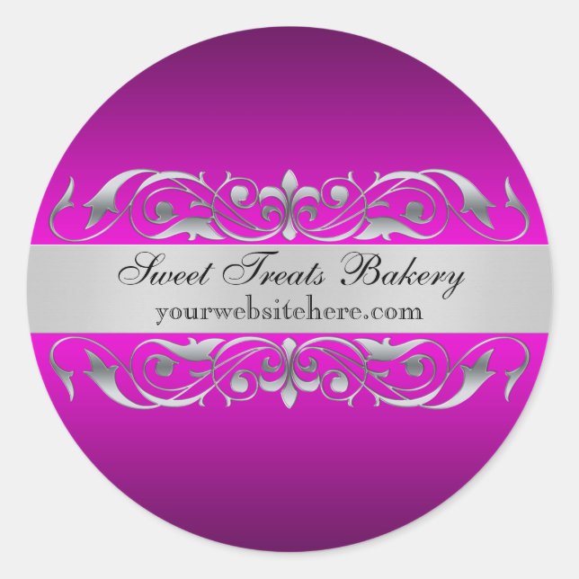 Pink Elegant Scroll Cupcake Baking Label Sticker (Front)