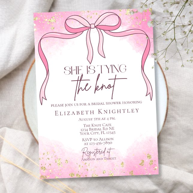 Pink Elegant She is Tying the Knot Bridal Shower Invitation (Creator Uploaded)