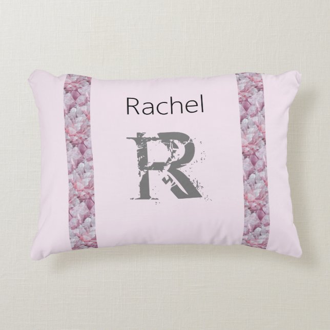 Pink Elegant Simple Modern Name Monogram Template Accent Pillow (Front)