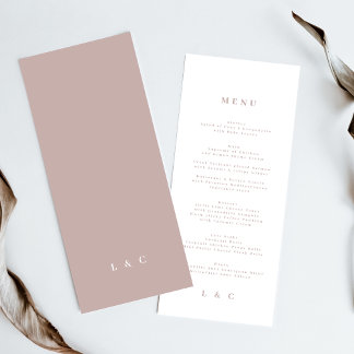 Pink Elegant Simple Taupe White Monogram Menu